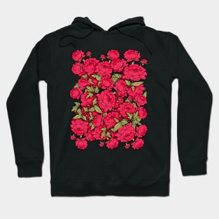 Red Peonies with Gold Leaves Hoodie